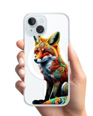 Etui do iPhone 15 z MagSafe przeźroczyste, silikonowe Flexi, Dzika Mandala, Lis