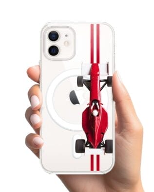 Etui do iPhone 12 z MagSafe przeźroczyste, silikonowe Flexi, Szybkie Auta, czerwone F1