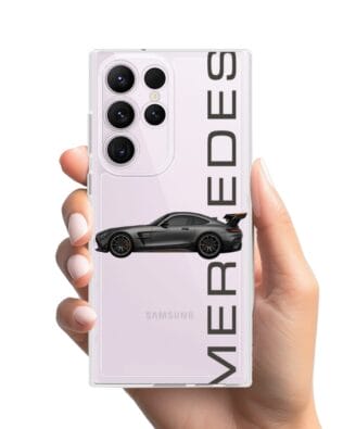 Etui do Samsung Galaxy S23 Ultra przeźroczyste, silikonowe Flexi, Szybkie Auta, Stalowe AMG-GT