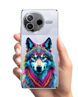 Etui do Xiaomi POCO F7 Pro przeźroczyste, silikonowe Flexi, Dzika Mandala, Wilk