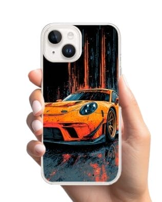 Etui do iPhone 14 z MagSafe przeźroczyste, silikonowe Flexi, Szybkie Auta, Pomarańczowa 911