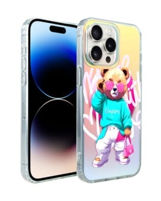 Etui do iPhone 15 Pro Max IBIZU California Sunset, zmieniające kolor, Pink Queen, stylowy miś