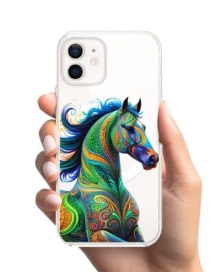 Etui do iPhone 12 z MagSafe przeźroczyste, silikonowe Flexi, Dzika Mandala, Koń