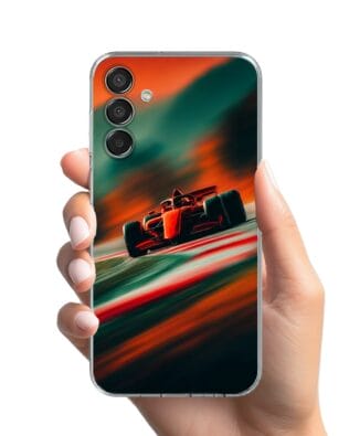 Etui do Samsung Galaxy M15 5G przeźroczyste, silikonowe Flexi, Szybkie Auta, Wyścig F1