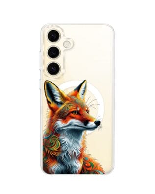 Etui do Samsung Galaxy S24 z MagSafe przeźroczyste, silikonowe Flexi, Dzika Mandala, Twarz lisa