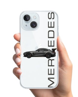 Etui do iPhone 15 przeźroczyste, silikonowe Flexi, Szybkie Auta, Stalowe AMG-GT