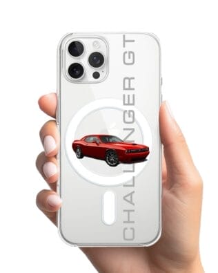 Etui do iPhone 12 Pro Max z MagSafe przeźroczyste, silikonowe Flexi, Szybkie Auta, czerwony Challenger GT