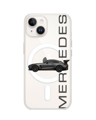 Etui do iPhone 14 z MagSafe przeźroczyste, silikonowe Flexi, Szybkie Auta, Stalowe AMG-GT