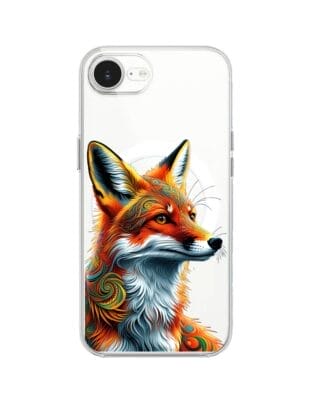 Etui do iPhone 16e z MagSafe przeźroczyste, silikonowe Flexi, Dzika Mandala, Twarz lisa