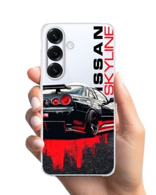Etui do Samsung Galaxy S25 z MagSafe przeźroczyste, silikonowe Flexi, Szybkie Auta, czarny Skyline