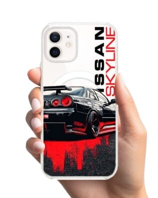 Etui do iPhone 12 Mini z MagSafe przeźroczyste, silikonowe Flexi, Szybkie Auta, czarny Skyline