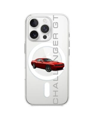 Etui do iPhone 16 Pro Max z MagSafe przeźroczyste, silikonowe Flexi, Szybkie Auta, czerwony Challenger GT
