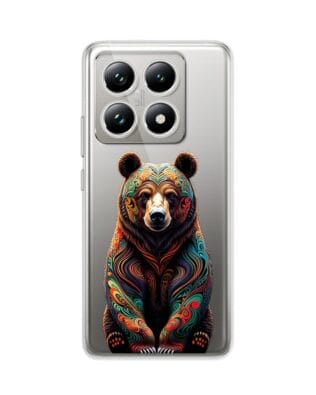 Etui do Xiaomi 14T przeźroczyste, silikonowe Flexi, Dzika Mandala, Niedźwiedź
