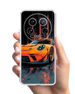 Etui do Xiaomi 14 Ultra przeźroczyste, silikonowe Flexi, Szybkie Auta, Pomarańczowa 911