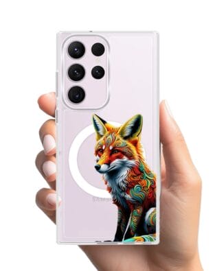 Etui do Samsung Galaxy S23 Ultra z MagSafe przeźroczyste, silikonowe Flexi, Dzika Mandala, Lis