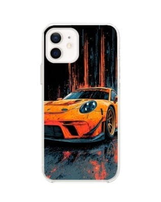 Etui do iPhone 12 przeźroczyste, silikonowe Flexi, Szybkie Auta, Pomarańczowa 911