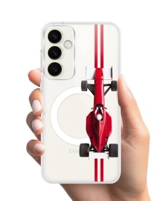 Etui do Samsung Galaxy S23 z MagSafe przeźroczyste, silikonowe Flexi, Szybkie Auta, czerwone F1
