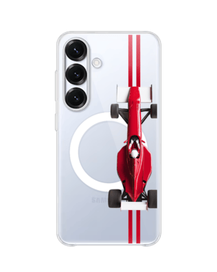 Etui do Samsung Galaxy S25 z MagSafe przeźroczyste, silikonowe Flexi, Szybkie Auta, czerwone F1
