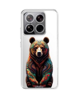 Etui do Xiaomi 14 przeźroczyste, silikonowe Flexi, Dzika Mandala, Niedźwiedź