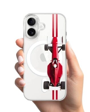 Etui do iPhone 16 z MagSafe przeźroczyste, silikonowe Flexi, Szybkie Auta, czerwone F1