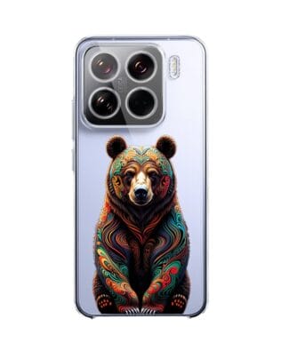 Etui do Xiaomi 15 przeźroczyste, silikonowe Flexi, Dzika Mandala, Niedźwiedź