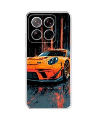 Etui do Xiaomi 14 przeźroczyste, silikonowe Flexi, Szybkie Auta, Pomarańczowa 911