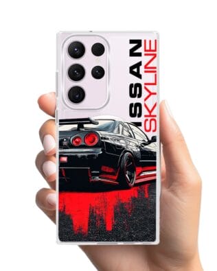 Etui do Samsung Galaxy S23 Ultra z MagSafe przeźroczyste, silikonowe Flexi, Szybkie Auta, czarny Skyline