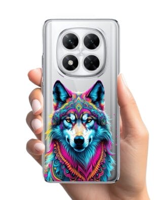 Etui do Xiaomi POCO X7 przeźroczyste, silikonowe Flexi, Dzika Mandala, Wilk
