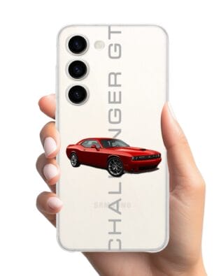 Etui do Samsung Galaxy S23 przeźroczyste, silikonowe Flexi, Szybkie Auta, czerwony Challenger GT
