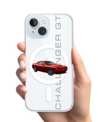 Etui do iPhone 15 z MagSafe przeźroczyste, silikonowe Flexi, Szybkie Auta, czerwony Challenger GT