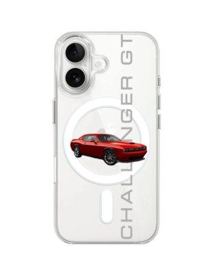Etui do iPhone 16 Plus z MagSafe przeźroczyste, silikonowe Flexi, Szybkie Auta, czerwony Challenger GT