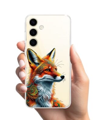 Etui do Samsung Galaxy S24 przeźroczyste, silikonowe Flexi, Dzika Mandala, Twarz lisa