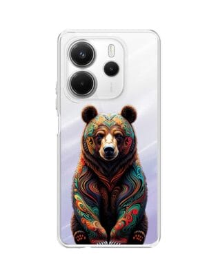 Etui do Xiaomi Redmi Note 14 4G przeźroczyste, silikonowe Flexi, Dzika Mandala, Niedźwiedź