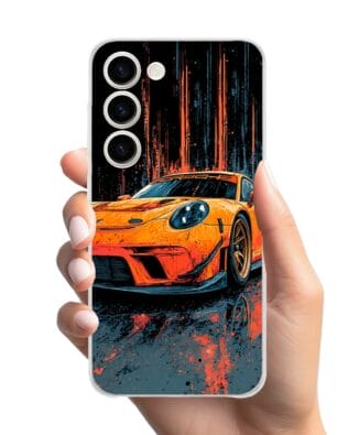 Etui do Samsung Galaxy S23 FE 5G przeźroczyste, silikonowe Flexi, Szybkie Auta, Pomarańczowa 911