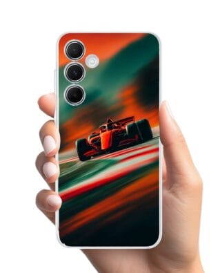 Etui do Samsung Galaxy A55 5G przeźroczyste, silikonowe Flexi, Szybkie Auta, Wyścig F1