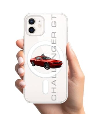 Etui do iPhone 12 Mini z MagSafe przeźroczyste, silikonowe Flexi, Szybkie Auta, czerwony Challenger GT