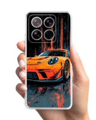 Etui do Xiaomi 14 Pro przeźroczyste, silikonowe Flexi, Szybkie Auta, Pomarańczowa 911