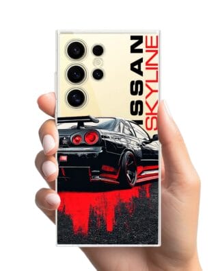 Etui do Samsung Galaxy S24 Ultra przeźroczyste, silikonowe Flexi, Szybkie Auta, czarny Skyline