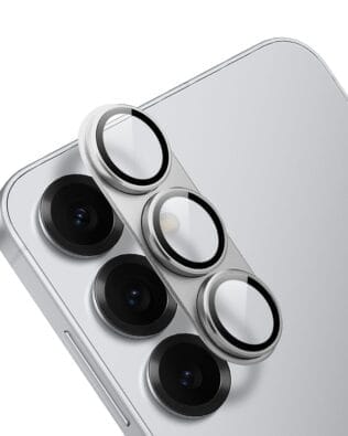 Metalowa osłona na cały aparat z wbudowanymi szkłami do Samsung S25 Plus, srebrna