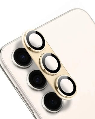 Metalowa osłona na cały aparat z wbudowanymi szkłami do Samsung S23 Plus, złota