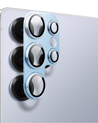 Metalowa osłona na cały aparat z wbudowanymi szkłami do Samsung S25 Ultra, niebieska