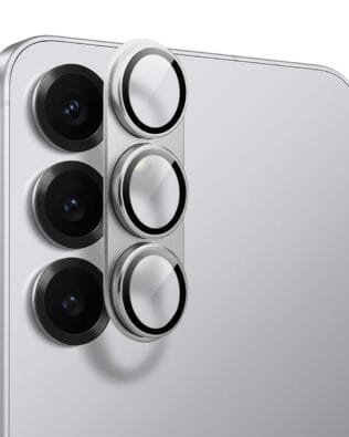 Metalowa osłona na cały aparat z wbudowanymi szkłami do Samsung S25 Plus, srebrna