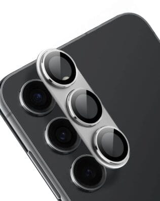 Metalowa osłona na cały aparat z wbudowanymi szkłami do Samsung S23 Plus, srebrna