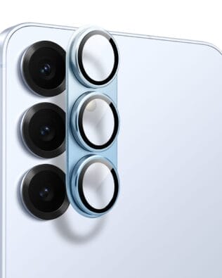 Metalowa osłona na cały aparat z wbudowanymi szkłami do Samsung S25, błękitna