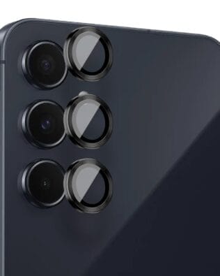 Metalowa osłona obiektywu aparatu ze szkła hartowanego 9H do Samsung Galaxy A55, 1 zestaw, czarna