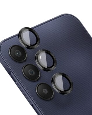 Metalowa osłona obiektywu aparatu ze szkła hartowanego 9H do Samsung Galaxy A25, 1 zestaw, czarna