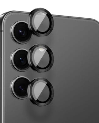 Metalowa osłona obiektywu aparatu ze szkła hartowanego 9H do Samsung Galaxy S24 FE, 1 zestaw, czarne