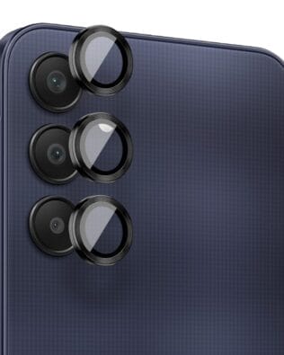 Metalowa osłona obiektywu aparatu ze szkła hartowanego 9H do Samsung Galaxy A25, 1 zestaw, czarna