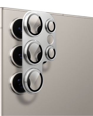 Metalowa osłona na cały aparat z wbudowanymi szkłami do Samsung S24 Ultra, srebrna