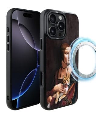 Etui do iPhone 16 Pro IBIZU DropGuard Matt z MagSafe, Leonardo Da Vinci, dama z kotem